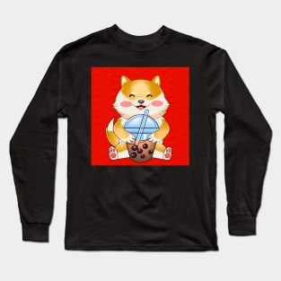 Shiba inu drink boba Long Sleeve T-Shirt